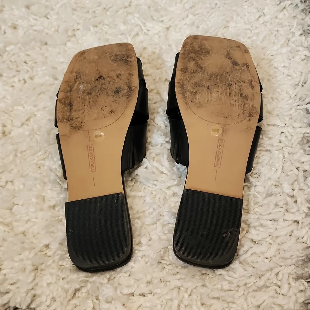 Vince Camuto Black Mules with Gold Accent - Picture 4 of 6